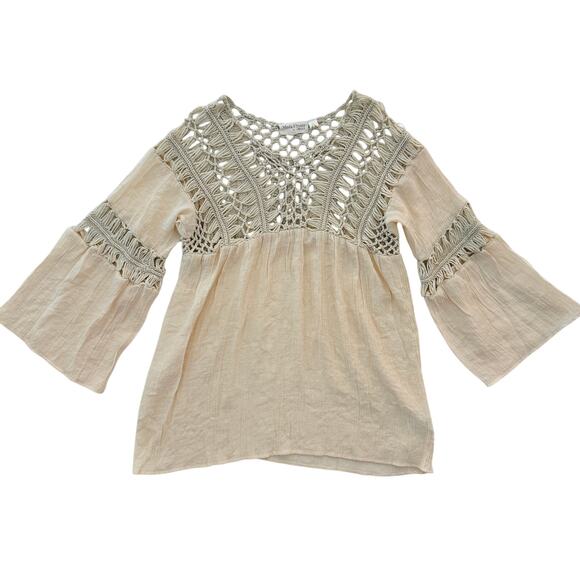 Listicle Boho Top Small Cream Neutral Bell Sleeves - Picture 1 of 13